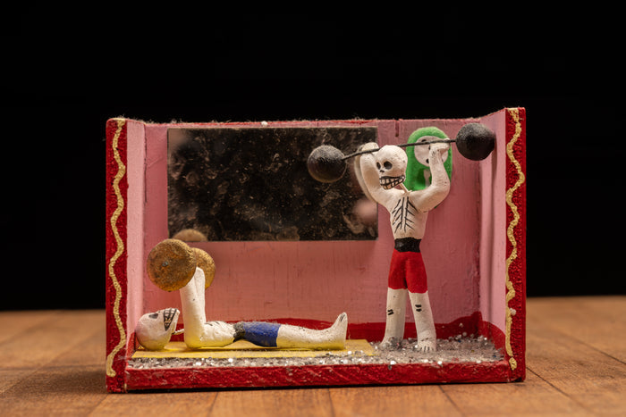Vintage Miniature Gym Scene Diorama - Mexican Folk Art