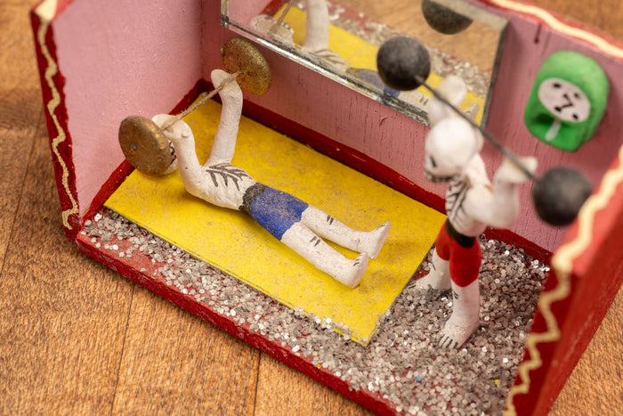 Vintage Miniature Gym Scene Diorama - Mexican Folk Art