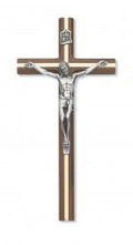 Walnut Crucifix with gold inlay and Silver Corpus, 10" tall