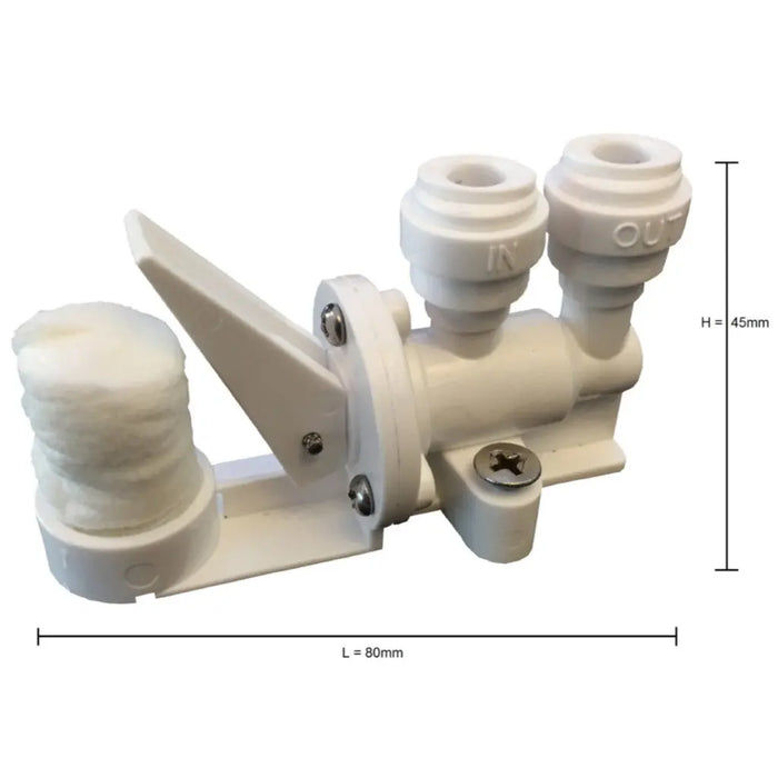 AquaQ leak stop device closed dimensions 80mm length, 45mm height