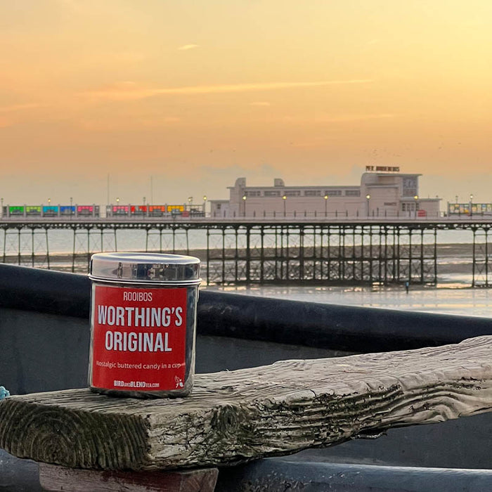 worthing's original tea tin by worthing pier