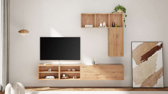 X Wall TV Unit without Door, Rustic Oak