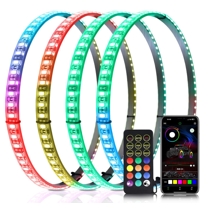 Xprite 17" Double-Sided RGB LED Wheel Ring Lights Kit for Trucks, SUVs & Off-Road Vehicles | APP & Remote Control