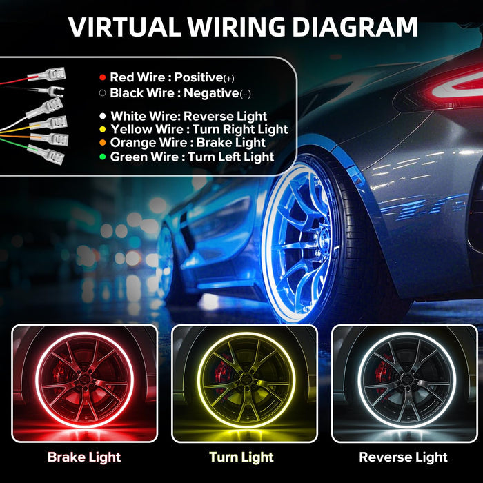 Xprite 17" Double-Sided RGB LED Wheel Ring Lights Kit for Trucks, SUVs & Off-Road Vehicles | APP & Remote Control