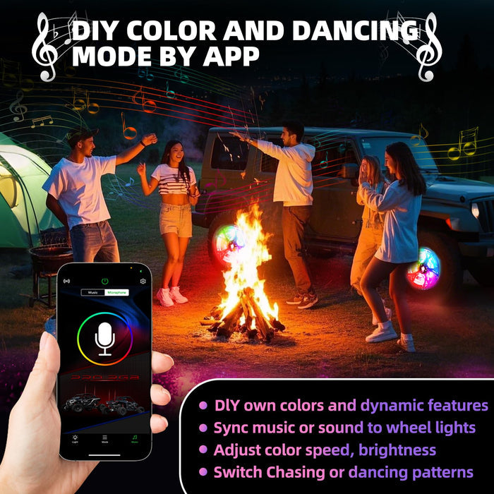 Xprite 17" Double-Sided RGB LED Wheel Ring Lights Kit for Trucks, SUVs & Off-Road Vehicles | APP & Remote Control