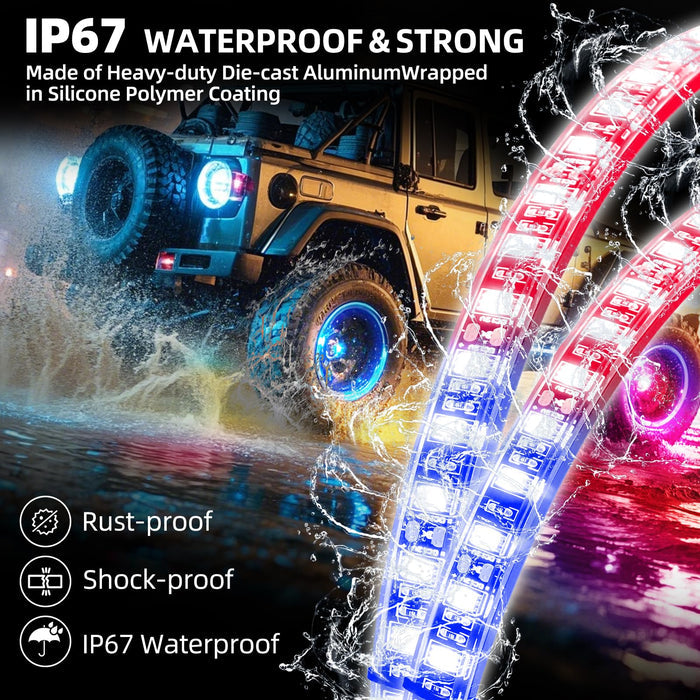 Xprite 17" Double-Sided RGB LED Wheel Ring Lights Kit for Trucks, SUVs & Off-Road Vehicles | APP & Remote Control