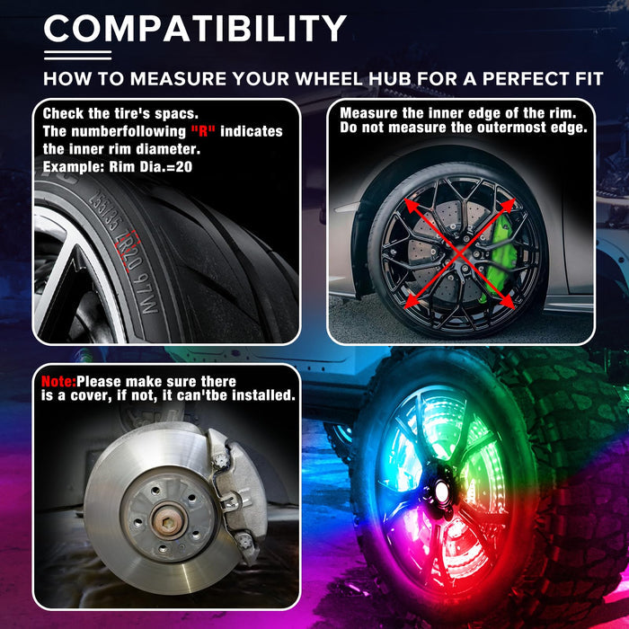 Xprite 17" Double-Sided RGB LED Wheel Ring Lights Kit for Trucks, SUVs & Off-Road Vehicles | APP & Remote Control