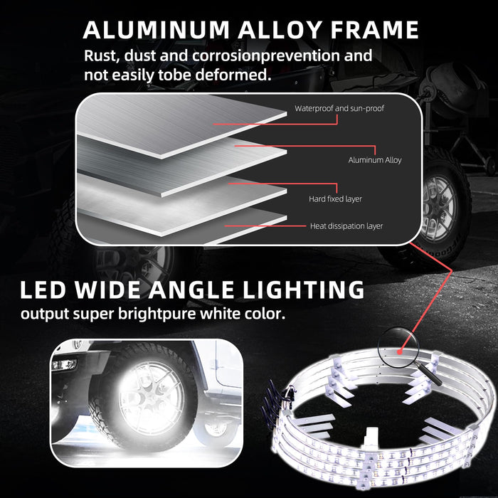 Xprite 17" Pure White LED Wheel Lights Kit for Trucks, SUVs & Off-Road Vehicles | IP67 Waterproof Rim Lights