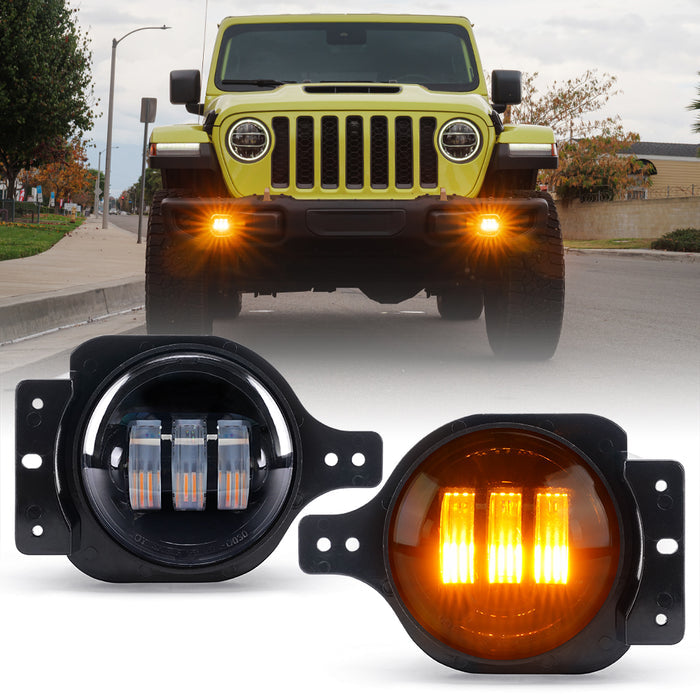 Xprite 4" LED Fog Light Kit for Jeep Wrangler JK JL JT – Halo DRL Amber/White Off-Road Replacement Fog Light