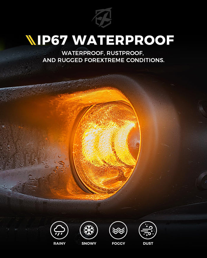 Xprite 4" LED Fog Light Kit for Jeep Wrangler JK JL JT – Halo DRL Amber/White Off-Road Replacement Fog Light