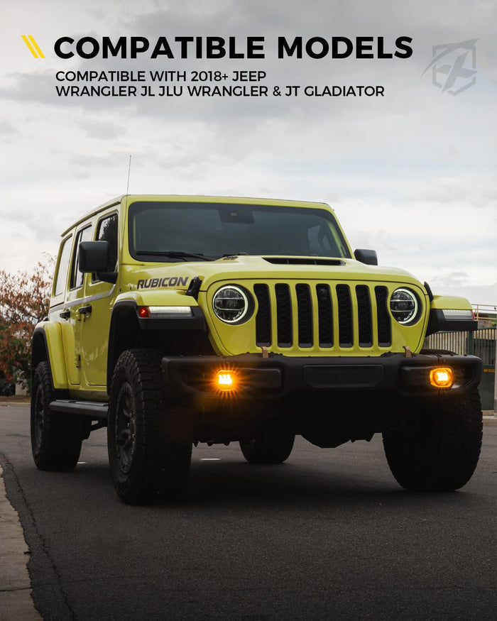 Xprite 4" LED Fog Light Kit for Jeep Wrangler JK JL JT – Halo DRL Amber/White Off-Road Replacement Fog Light
