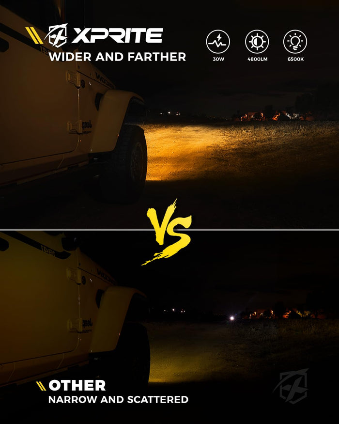 Xprite 4" LED Fog Light Kit for Jeep Wrangler JK JL JT – Halo DRL Amber/White Off-Road Replacement Fog Light