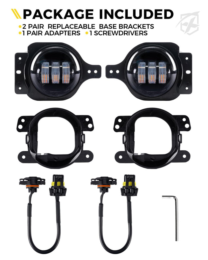 Xprite 4" LED Fog Light Kit for Jeep Wrangler JK JL JT – Halo DRL Amber/White Off-Road Replacement Fog Light