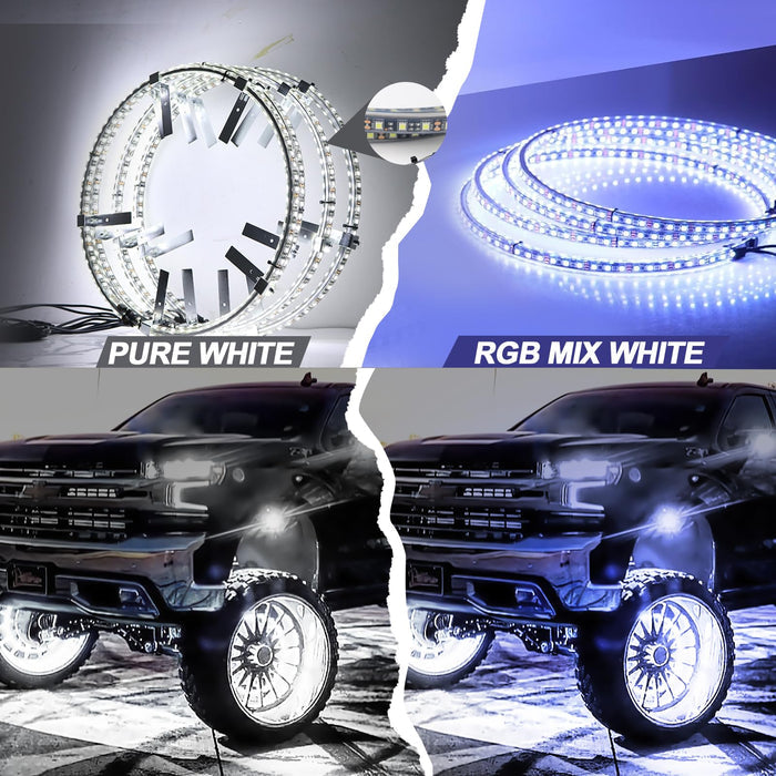 Xprite 4PCS Pure White Wheel Lights for Trucks Cars SUVs Pickups Vehicle Offroad