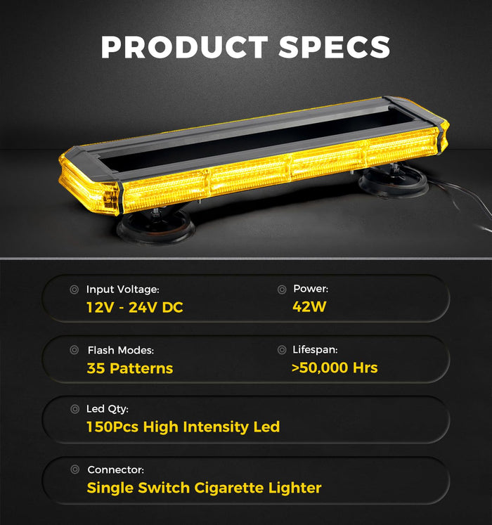 Xprite LED 150 Rooftop Emergency Strobe Light Bar w/Control Panel Magnetic Base