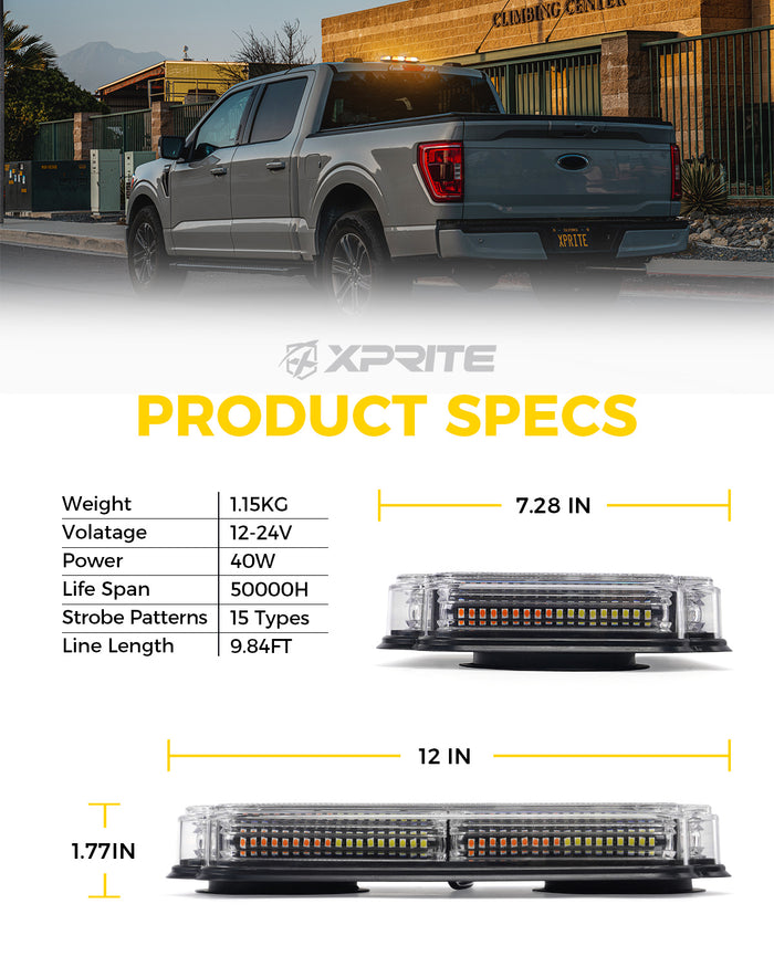 Xprite Mini Strobe Light Bar featuring American Flag Design | Flag Series