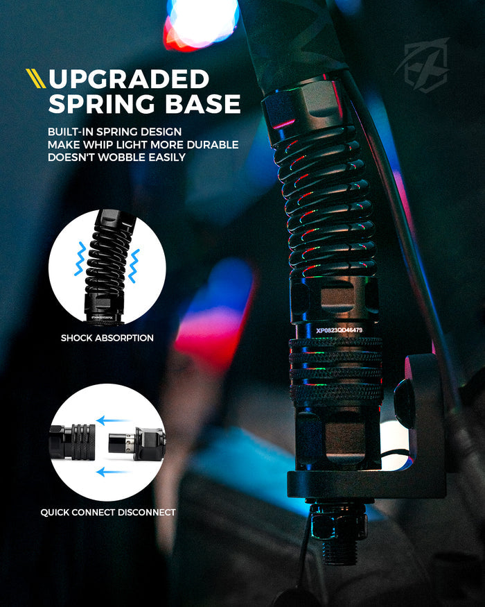 Xprite Spiral LED Flag Pole Whip Light with Spring Mount– Off-Road Safety Antenna Light for UTV, ATV, RZR & Can-Am